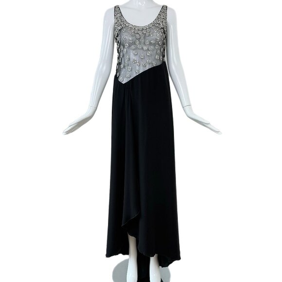 VALENTINO 2000 Vintage Black Silk w. Silver Embellishments Evening Gown Maxi - Picture 1 of 12